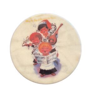 Christmas Trivet Hot Plate Singing Angels Round Marbled Vintage Holiday